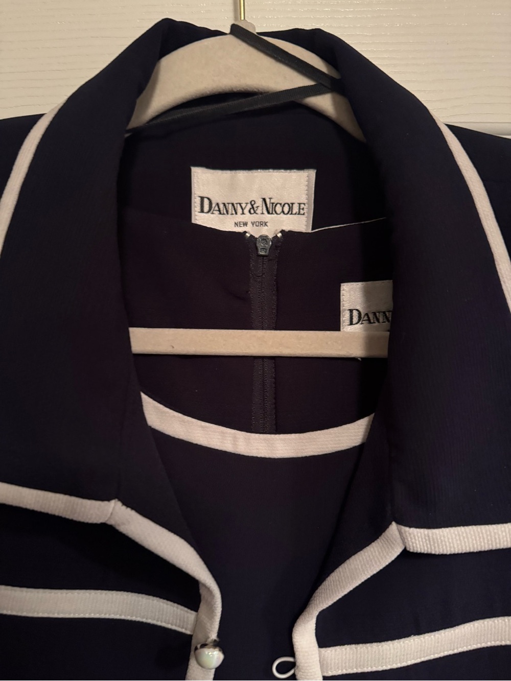 Danny & Nicole 2piece Navy Blue & White Sheath Midi Dress with Jacket - Picture 2 of 12